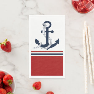Nautical Navy Blue Anchor Blue White Red Stripes Napkin