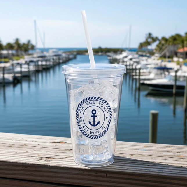 Nautical Navy Blue Anchor Boat Name Acrylic Tumbler (Creator Uploaded)