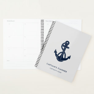 Nautical Navy Blue Anchor Boat Name Captains Planner