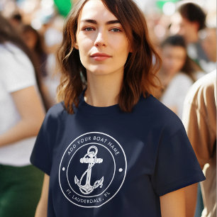 Nautical Navy Blue Anchor Boat Name Custom Tri-Blend Shirt
