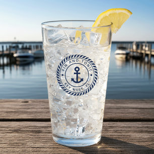 Nautical Navy Blue Anchor Boat Name Glass