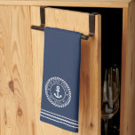Nautical Navy Blue Anchor Boat Name Kitchen Towel<br><div class="desc">Add a cool custom touch to your fishing boat,  sailboat,  yacht,  or houseboat galley with this personalised kitchen towel. Classic nautical design features your boat name and ship's registry curved inside a rope logo badge with an anchor illustration in the centre.</div>