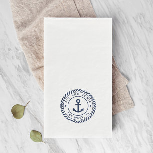 Nautical Navy Blue Anchor Boat Name Napkin