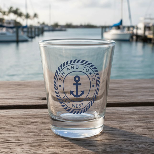 Nautical Navy Blue Anchor Boat Name Shot Glass (Creator Uploaded)