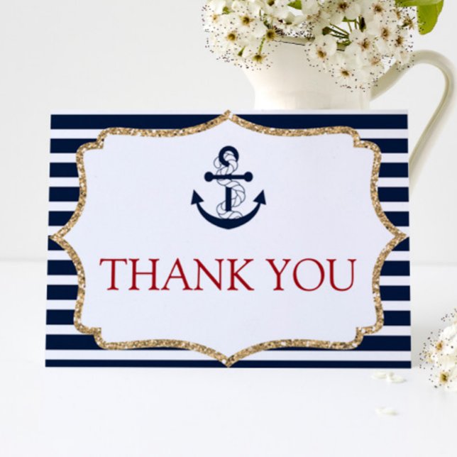 Nautical Navy Blue Anchor Boat Ocean Sea Thank You Card (Creator Uploaded)