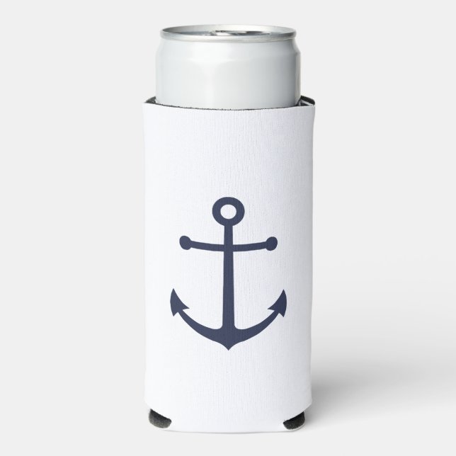 Nautical Navy Blue Anchor Can Cooler (Seltzer Front)