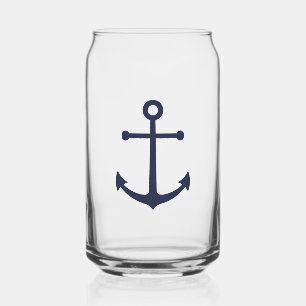 Nautical Navy Blue Anchor Can Glass