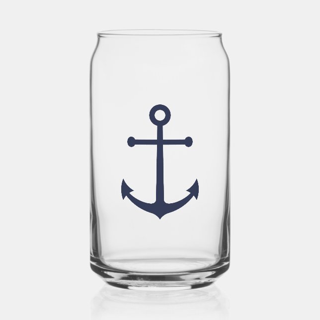 Nautical Navy Blue Anchor Can Glass (Front)