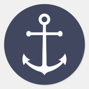 Nautical Navy Blue Anchor Classic Round Sticker