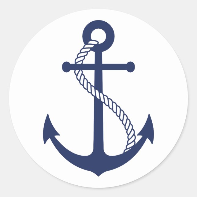 Nautical Navy Blue Anchor Classic Round Sticker (Front)