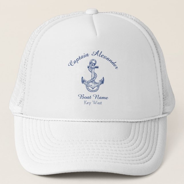 Nautical Navy Blue Anchor Coastal Monogrammed   Tr Trucker Hat (Front)