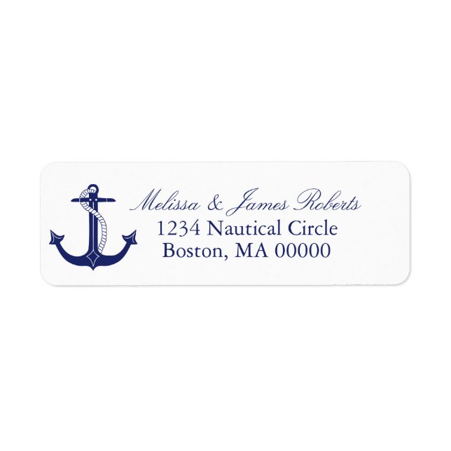 Nautical Navy Blue Anchor Coastal Return Address Label (Front)