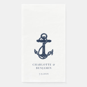 Nautical Navy Blue Anchor Coastal Wedding Napkin