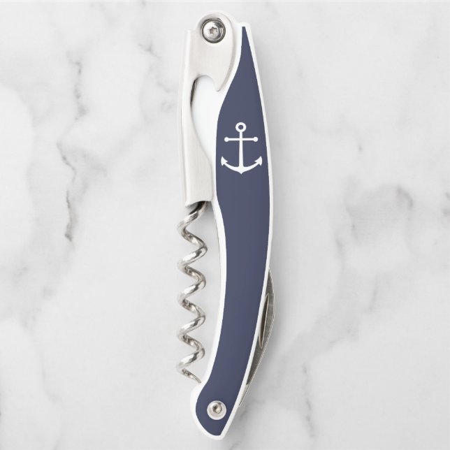 Nautical Navy Blue Anchor Corkscrew (Front)