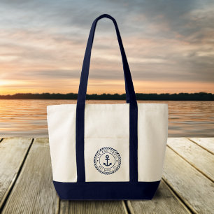 Nautical Navy Blue Anchor Custom Boat Name Tote Bag