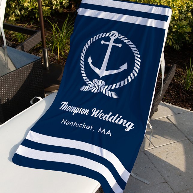 Nautical Navy Blue Anchor Custom Wedding Beach Towel (Creator Uploaded)