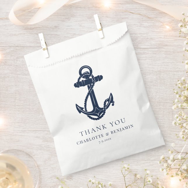 Nautical Navy Blue Anchor Custom Wedding Favour Bag (Clipped)