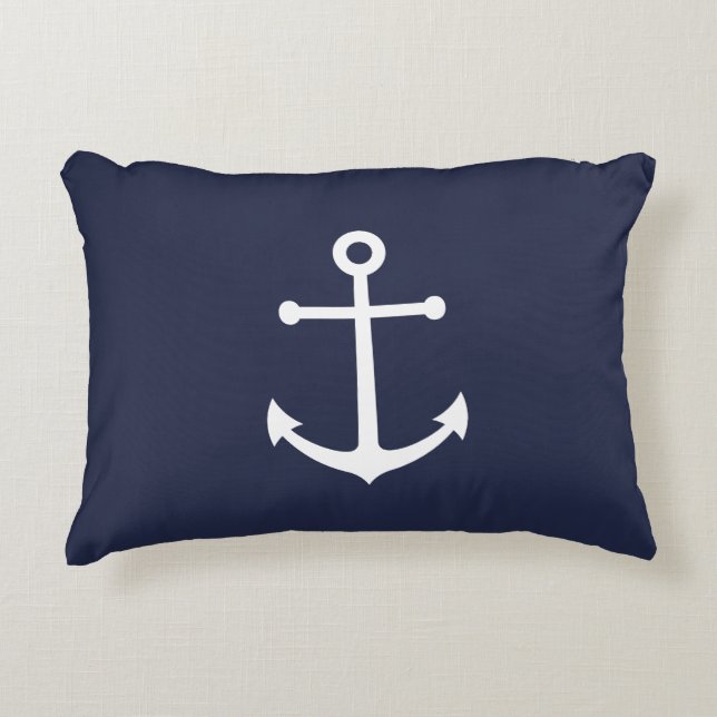 Nautical Navy Blue Anchor Decorative Cushion (Front)