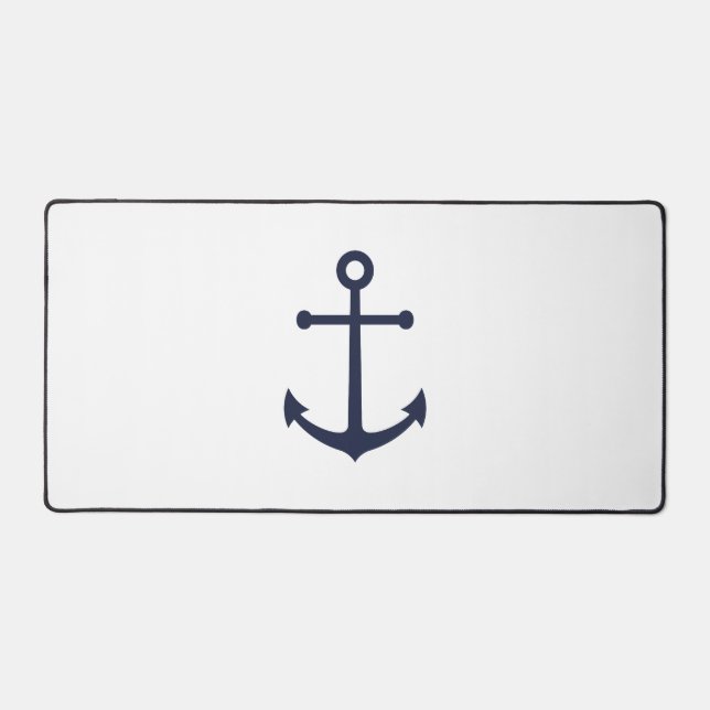 Nautical Navy Blue Anchor Desk Mat (Front)