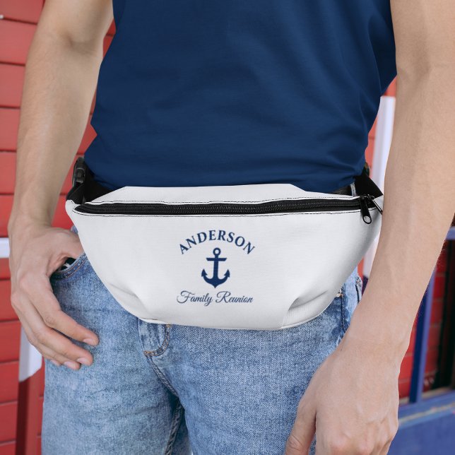 Nautical Navy Blue Anchor Family Reunion Bum Bags (Customize to change text size or text style.)