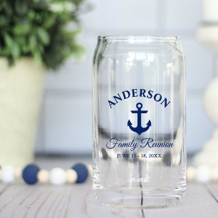 Nautical Navy Blue Anchor Family Reunion Can Glass
