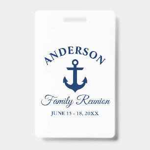 Nautical Navy Blue Anchor Family Reunion Clip ID Badge