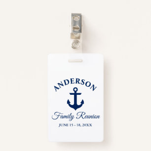 Nautical Navy Blue Anchor Family Reunion Clip ID Badge