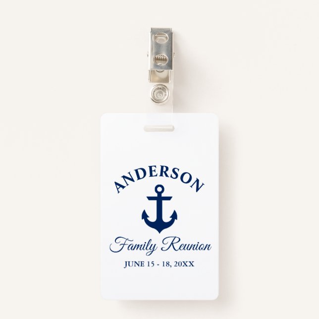 Nautical Navy Blue Anchor Family Reunion Clip ID Badge (Front with Clip)