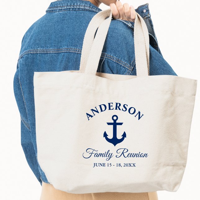 Nautical Navy Blue Anchor Family Reunion Large Tote Bag (Choose from several styles and sizes.)