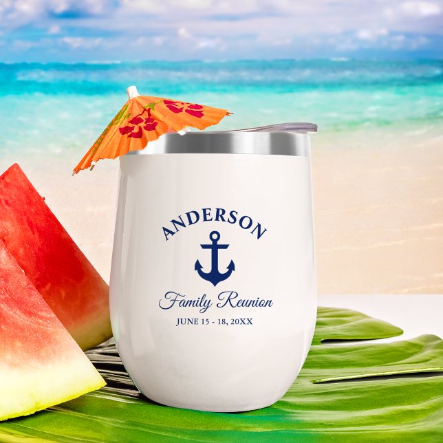 Nautical Navy Blue Anchor Family Reunion Tumbler (Customize to change text size or text style.)