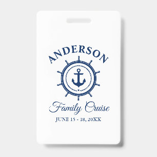 Nautical Navy Blue Anchor Helm Family Cruise ID Badge