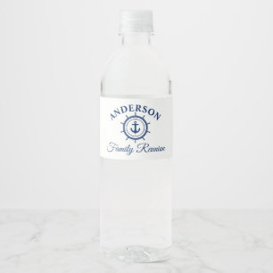 Nautical Navy Blue Anchor Helm Family Reunion Water Bottle Label