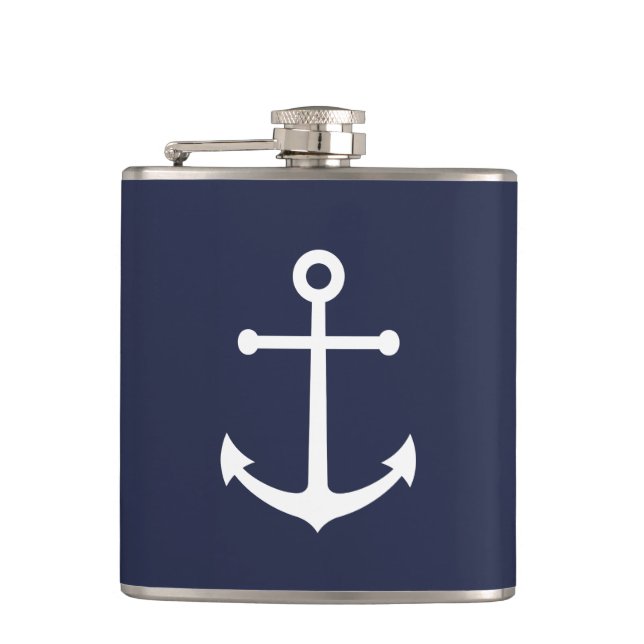 Nautical Navy Blue Anchor Hip Flask (Front)