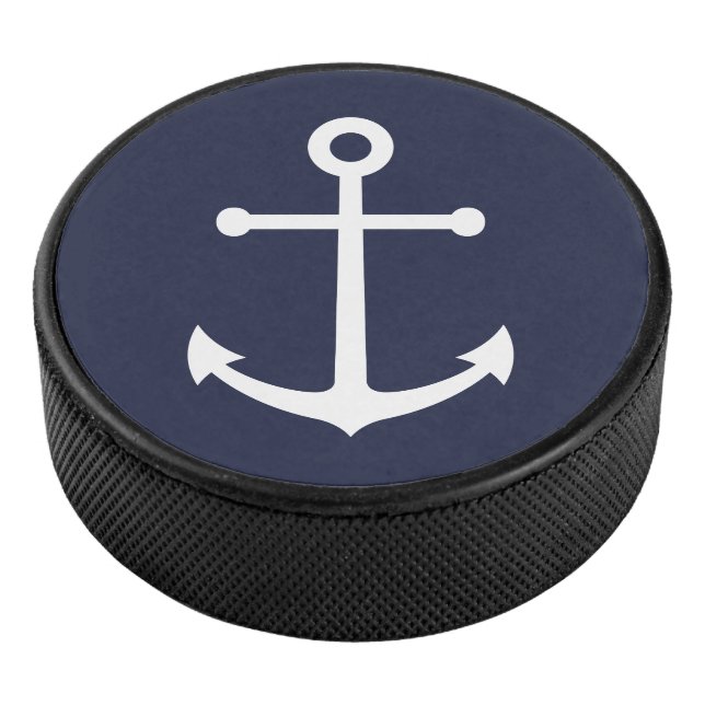 Nautical Navy Blue Anchor Hockey Puck (3/4)