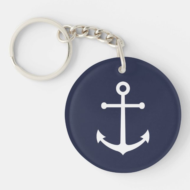 Nautical Navy Blue Anchor Key Ring (Front)
