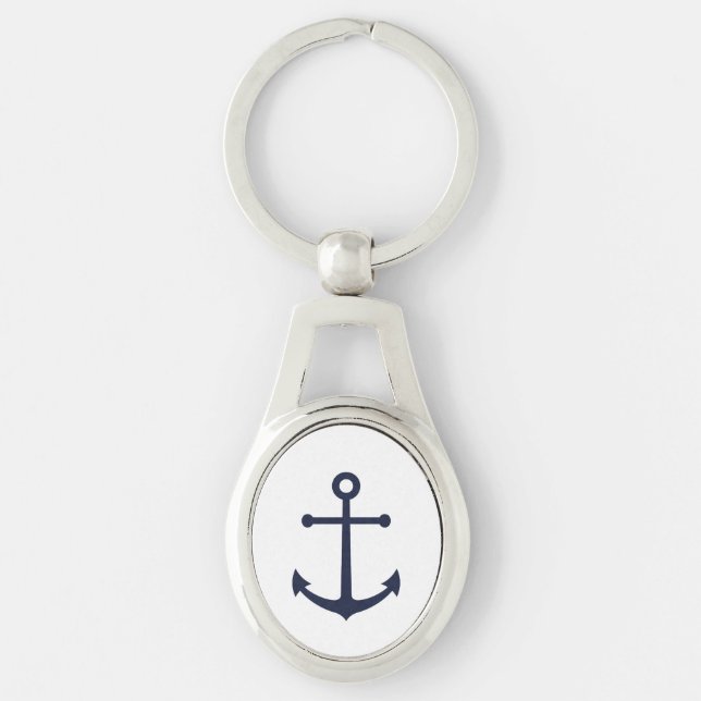 Nautical Navy Blue Anchor Key Ring (Front)