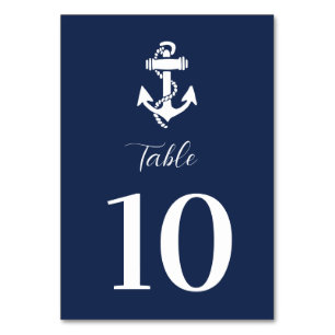 Nautical Navy Blue Anchor Modern Elegant Wedding Table Number