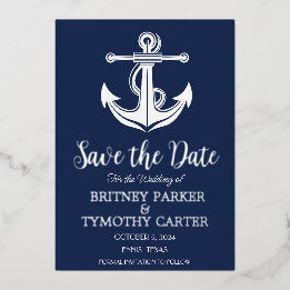 Nautical Navy Blue Anchor Modern QR Code Wedding