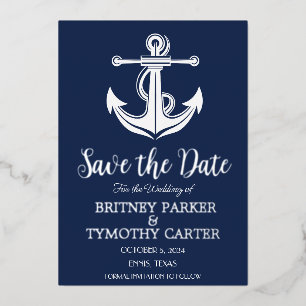 Nautical Navy Blue Anchor Modern QR Code Wedding
