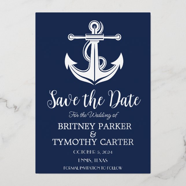 Nautical Navy Blue Anchor Modern QR Code Wedding (Front)