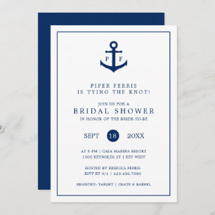 Nautical Navy Blue Anchor Monogram Bridal Shower Invitation