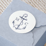Nautical Navy Blue Anchor Monogram Classic Round Sticker<br><div class="desc">Complete your nautical stationery needs with this anchor monogram sticker. Perfect for envelope seals and favour bags.</div>