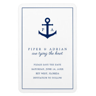Nautical Navy Blue Anchor Monogram Save the Date Magnet