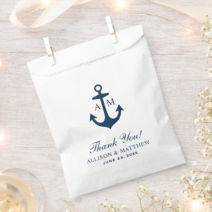 Nautical Navy Blue Anchor Monogram Wedding Favour Bag