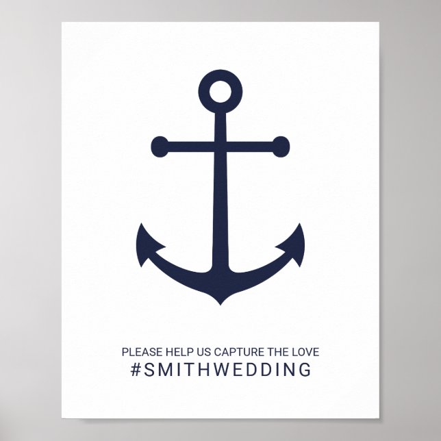 Nautical Navy Blue Anchor Oh Snap Wedding Sign (Front)