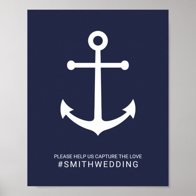 Nautical Navy Blue Anchor Oh Snap Wedding Sign (Front)