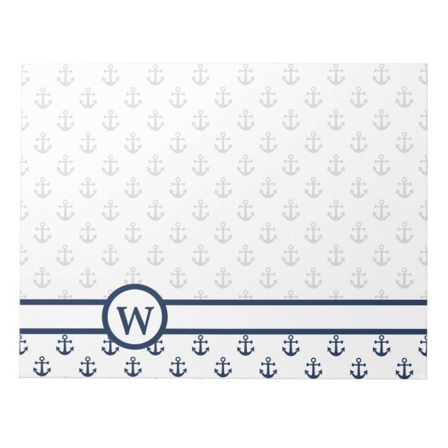 Nautical navy blue anchor on a white background notepad (Front)