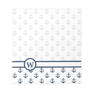 Nautical navy blue anchor on a white background notepad