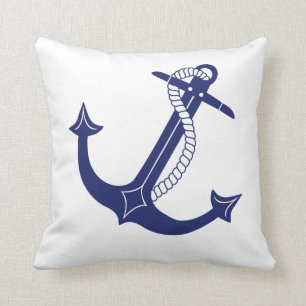 Nautical Navy Blue Anchor on White Simple Cushion