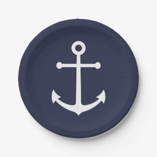 Nautical Navy Blue Anchor Paper Plate